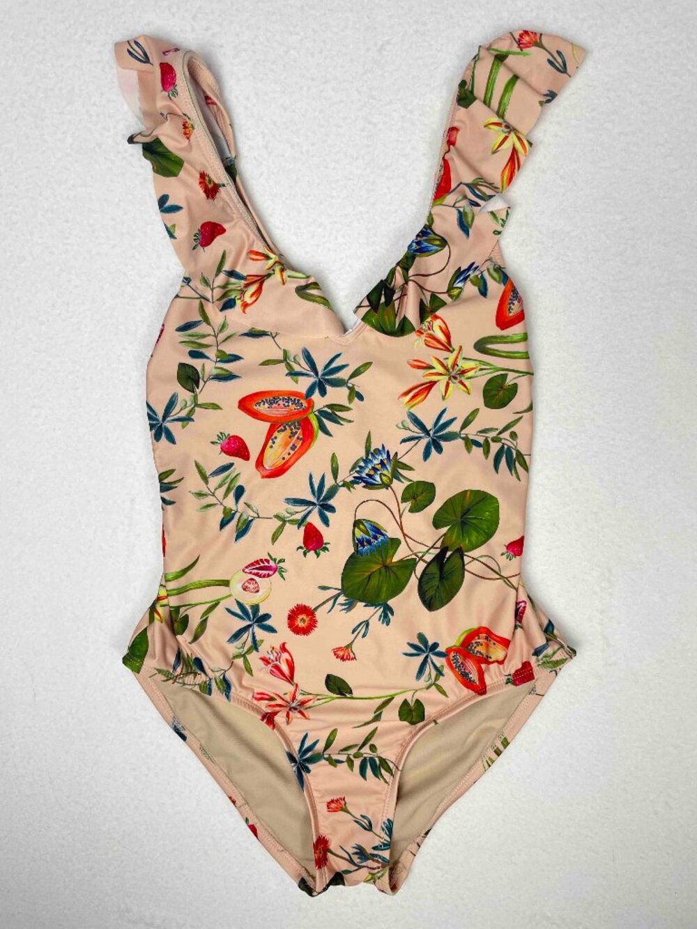 free press Ruffle Floral and Fruit One Piece Swimsuit Womens Size M
